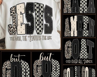 Retro Leopard Christian Png Bundle, Jesus Faith Quote Bundle, Bible Verse Png Bundle, Christian Png Bundle (Design Sublimation)
