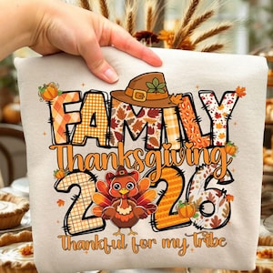 Preppy Family Thanksgiving PNG, Crochet Family Friendsgiving 2026 Png, Matching Thanksgiving, Faux Glitter PNG, Family 2026 Thanksgiving Png