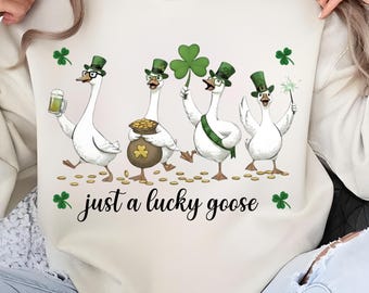 Just a Lucky Goose St Patricks Day Png, St Patrick's Day Goose Png Sublimation Design, Funny St Patricks Goose Png, Clover Irish Png