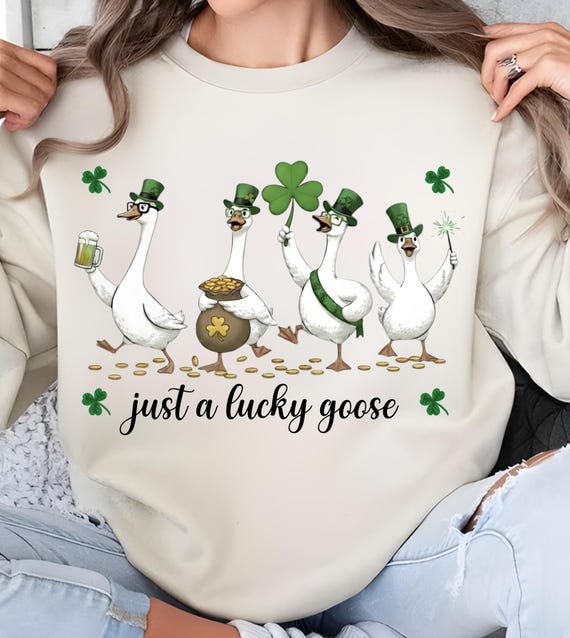 Just a Lucky Goose St Patricks Day Png, St Patrick's Day Goose Png Sublimation Design, Funny St Patricks Goose Png, Clover Irish Png