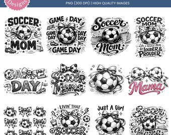 Pacote de imagens PNG para mães de jogadores de futebol, imagens PNG com a vibe do dia do jogo, estampa de laço para sublimação da Coquette Soccer, imagem PNG para camiseta de mãe de jogador de futebol (download digital)