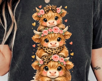 Highland Cow Western Png, Cute Highland Cow with Leopard Bow Png, Trendy Western Cow Png, Retro Highland Cow Png (Digital Download)