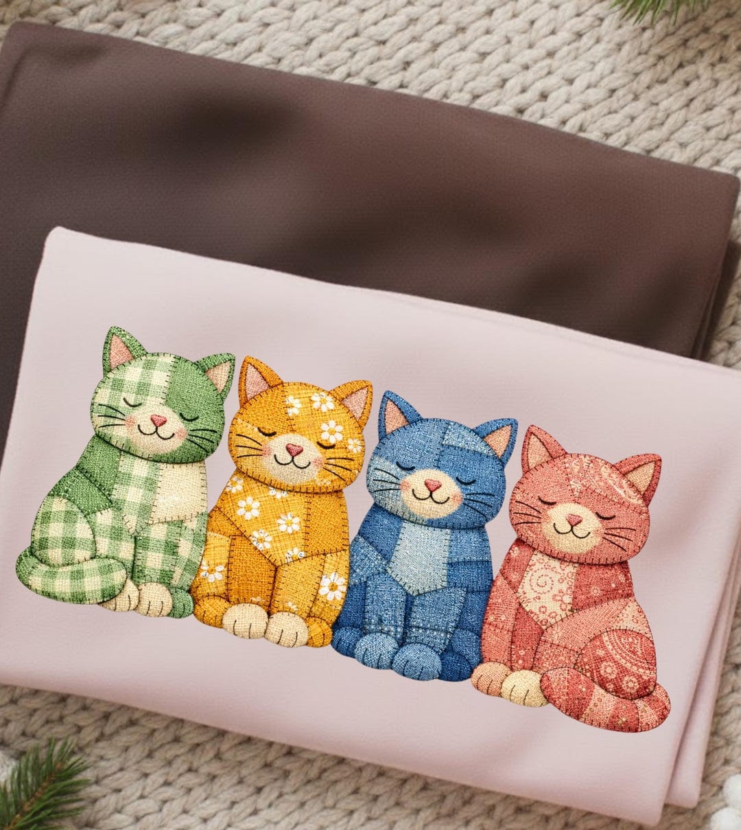 Patchwork Cats Png, Cat Lover Png, Kitten Png, Retro Cute Cat Png, Bow ...