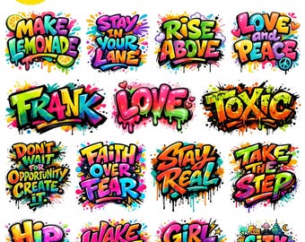 Colorful Graffiti PNG Bundle, Street Art Zodiac Signs Clipart, Graffiti Clipart Bundle (Digital Download)