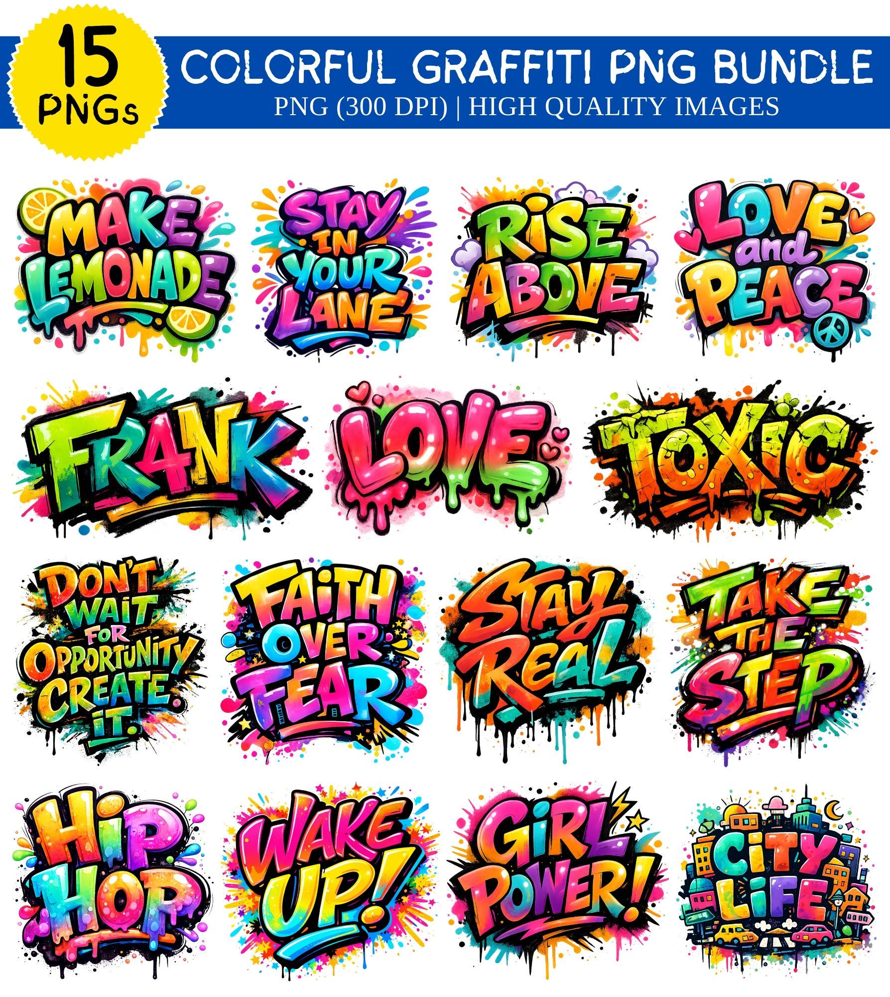 Colorful Graffiti PNG Bundle, Street Art Zodiac Signs Clipart, Graffiti ...