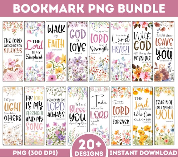 Christian Bookmarks PNG Bundle, Christian Png, Bookish Png, Printable bookmark, Religious Png, Bible Verse Png, Inspirational Bookmark