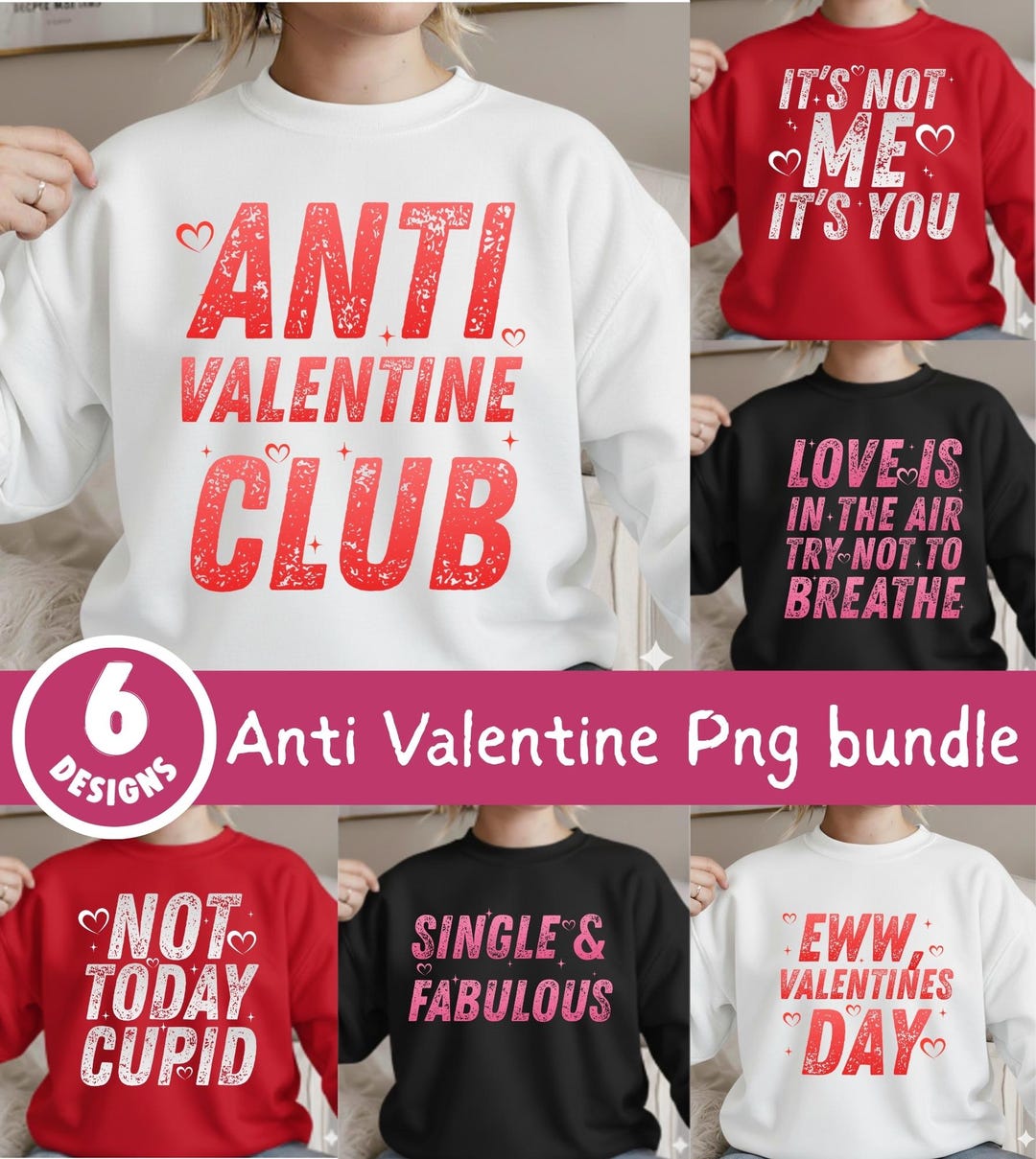 Anti Valentine Png Bundle, Retro Valentines Day Png Bundle, Anti ...