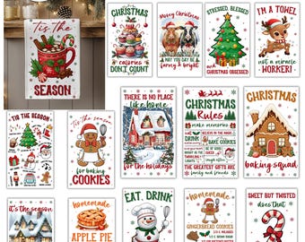 Paquete de sublimación de toallas de cocina navideñas, toalla de cocina, cocina navideña, paquete de agarraderas y toallas navideñas, paño de cocina para Navidad
