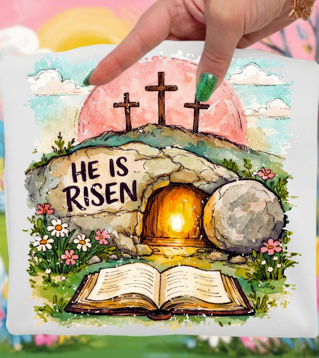 He is Risen PNG Wildflower Png Spring Easter Png, Floral Cross Bow Png ...