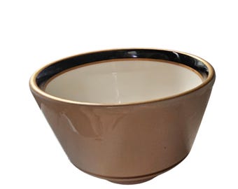 Homer Laughlin Seville Custard Cup: White, Black, Gold Trim, Commercial Grade