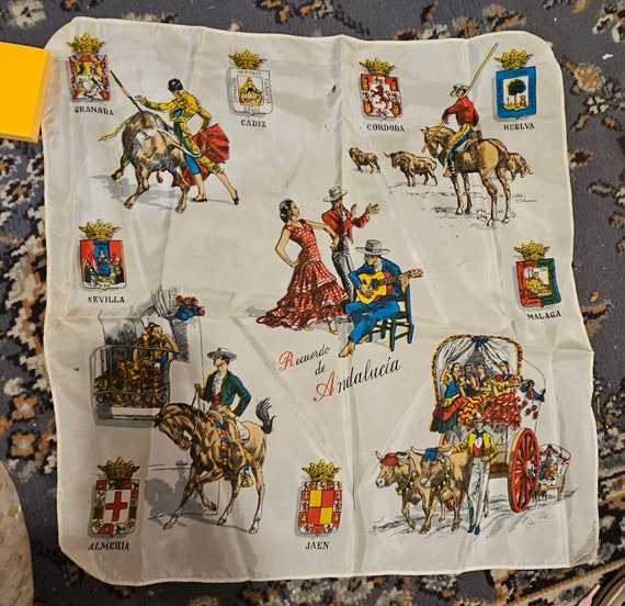 Silk Spanish Souvenir Scarf Vintage