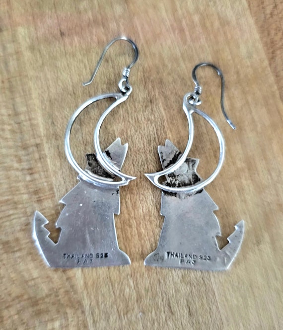 Sterling Silver Howling Wolf Dangle Earrings - image 2