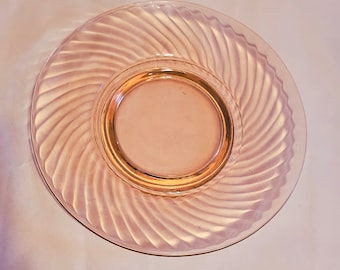 Vintage Pink Swirl Pedestal Plate Depression Glass