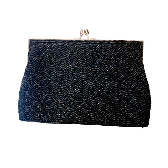 Vintage 60s Walborg Black Beaded Evening Bag Clut… - image 1