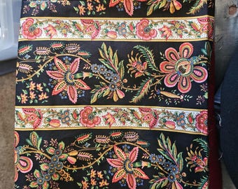 Floral Cotton Sateen Fabric, Black & Pink Jacobean Print, 1 Yard