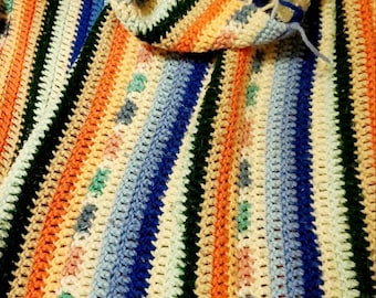 Multicolored Vintage Crocheted Afghan Blanket
