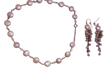 Artisan Crafted Freshwater Pearl Choker Necklace and Drop Earrings Set