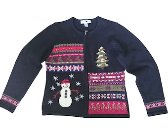 Christmas Sweater by Petite Sophisticate Wool Blend Zip Front Vintage 90s Size 8