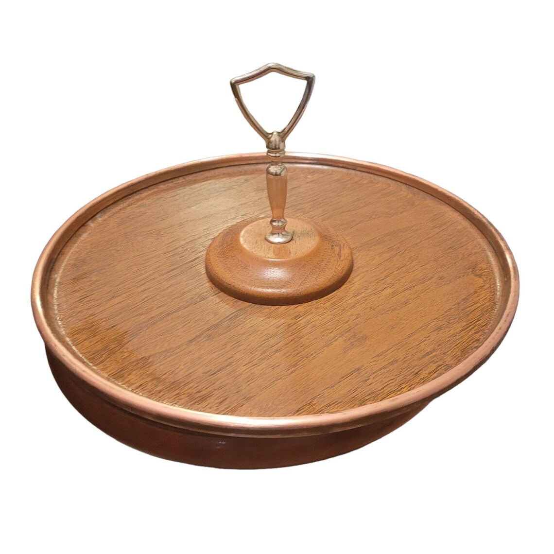 Vintage 70s Lazy Susan Turntable With Glass Inserts Copper Etsy