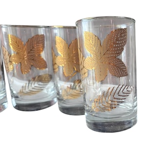 Set of 4 Vintage Cocktail Glasses Gold Rim Wheat and Leaf