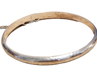 Sterling Silver Etched Bangle Bracelet with Safety Chain