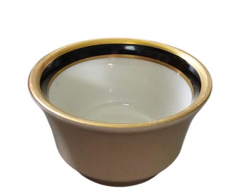 Homer Laughlin Seville Small Bowl: White, Black, Gold Trim, 3-Inch Diameter
