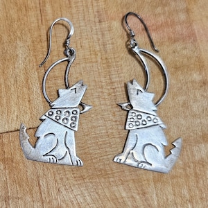 Sterling Silver Howling Wolf Dangle Earrings