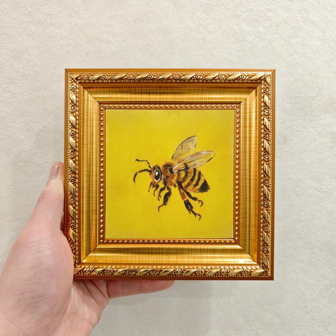 Bee Oil Painting Framed Mini Artwork Insect Art Original Hand Painted ...