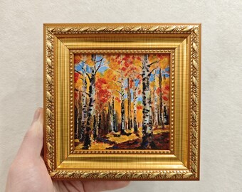 Autumn Forest - Original Oil Painting - Mini Framed Artwork - Nature Fall Decor