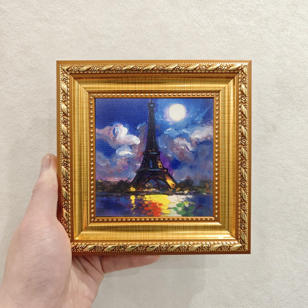 Original Hand Painted Eiffel Tower Oil Painting Framed Canvas 6x6 Paris ...