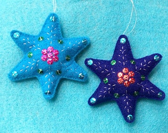 Snowflake Star Felt Ornament vintage style