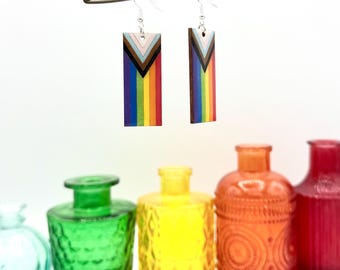 Pride Flag wood and resin dangle earrings
