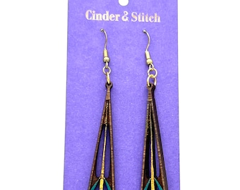 Wooden hand painted art deco dangle earrings