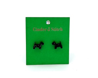 Scottie Dog sparkly black Stud Earrings