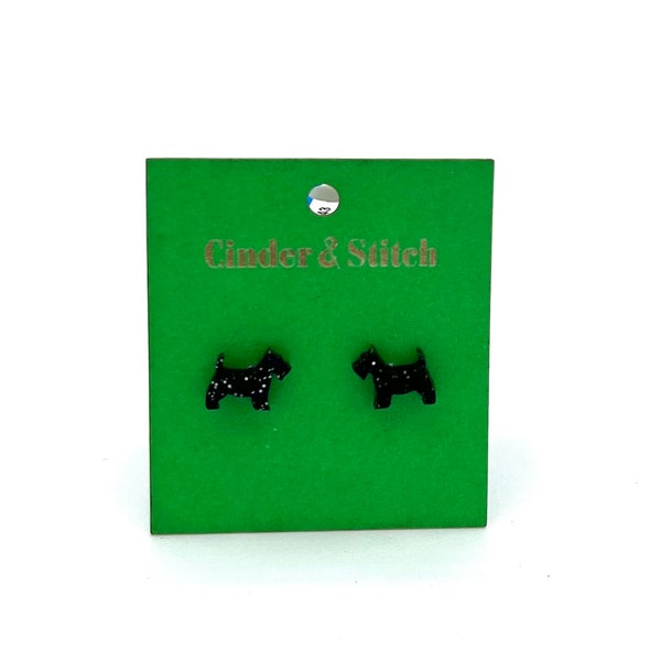 Scottie Dog sparkly black Stud Earrings