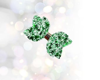 St Patrick's Day Glitter Bow | Four Leaf Clover Hair Clip, Baby Headband