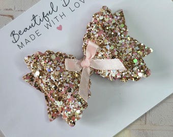 Gold glitter bow | pink bow | hair clip | baby headband | gifts for girls
