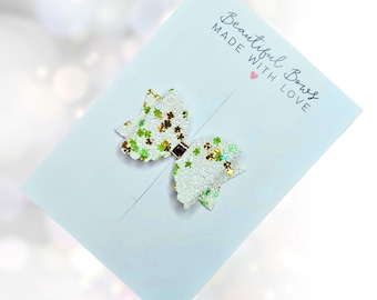 St. Patrick's Day Clover Bow | Glitter Hair Clip or Headband