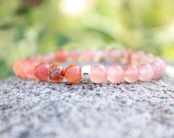 Rare red Moroccan agate Bracelet: Sterling Silver,  Stretch 6mm