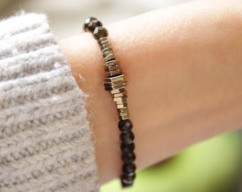 Golden Obsidian Beaded Bracelet: Titanium Pyrite, Stretch 4mm