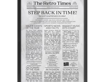 35th Birthday Newspaper Poster | Year in Review Gift | Back in 1991 Fun Facts & Trivia