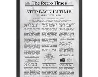 40th Birthday Newspaper Poster | Year in Review Gift | Back in 1986 Fun Facts & Trivia