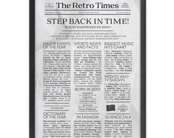 25th Birthday Newspaper Poster, 2001 Trivia, Back in 2001, Vintage Style (Digital Download)