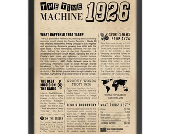 100th Birthday Newspaper Poster | Year in Review Gift | Back in 1926 Fun Facts & Trivia