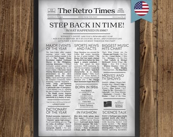 40th Birthday Newspaper Poster | Year in Review Gift | Back in 1986 Fun Facts & Trivia