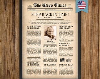 80th Birthday Newspaper Poster | Year in Review Gift | Back in 1946 Fun Facts & Trivia