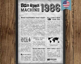 40th Birthday Newspaper Poster | Year in Review Gift | Back in 1986 Fun Facts & Trivia