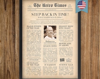 70th Birthday Newspaper Personalized Poster | Year in Review Gift | Back in 1956 Fun Facts & Trivia