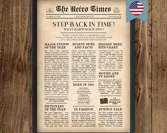 35th Birthday Newspaper Poster | Year in Review Gift | Back in 1991 Fun Facts & Trivia