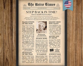 100th Birthday Newspaper Personalized Poster | Year in Review Gift | Back in 1926 Fun Facts & Trivia
